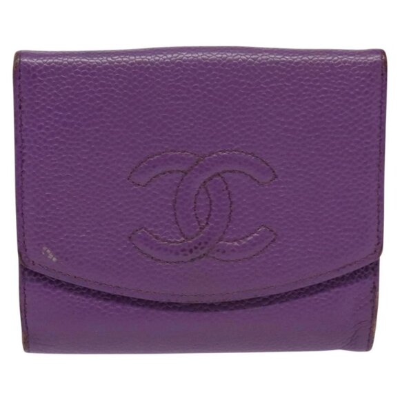 CHANEL COCO Mark Wallet Grained Calf Skin Purple Gold - Picture 12 of 16